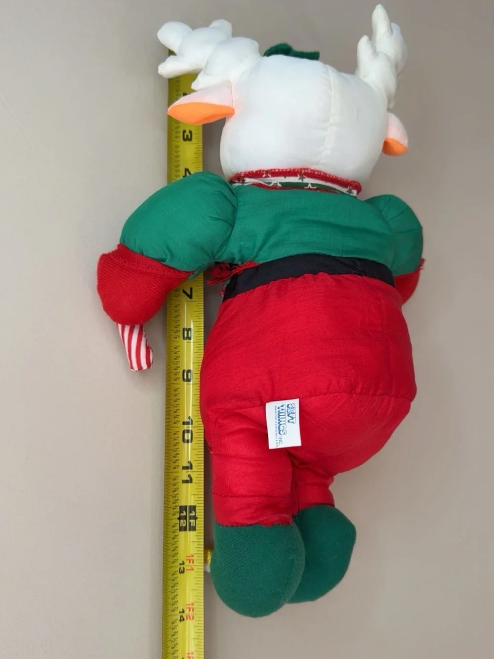 Vintage Soft Things White Reindeer Christmas Nylon Puffalump Style Plush 1990s